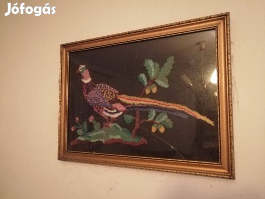 Gobelin mókus +fácán nagyméretű goblen hímzett,horgolt?kép keretben