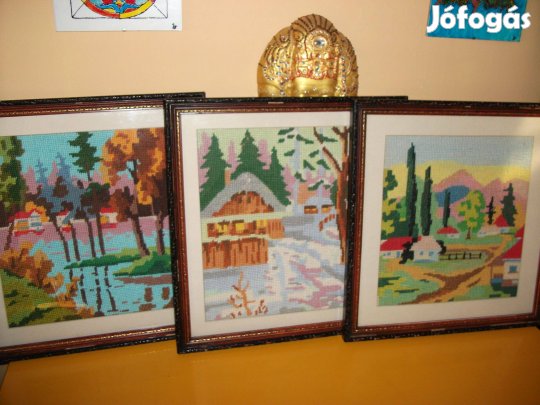 Gobelin tájképek kivarrva, keretezve