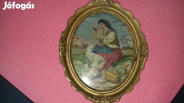 Gobelin több mint 100 éves antik blondel ovál keretben