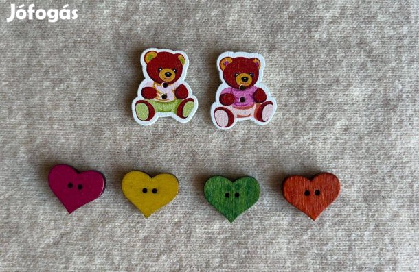 Gomb, maci és szív gombok csomag