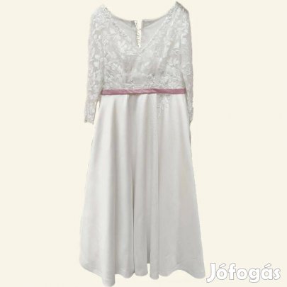 Gombos, csipkés, rózsaszín öves esküvői ruha XL