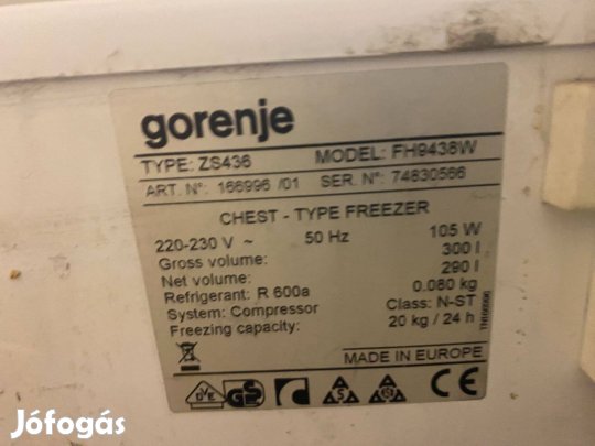 Gorenje ZS436 fagyasztóláda 290 literes tárolókapacitással