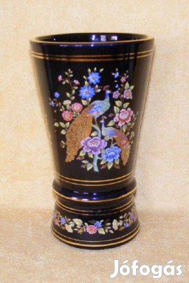 Görög aranyozott porcelán váza páva, virág