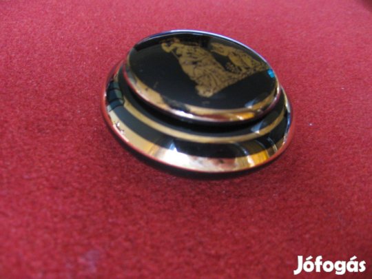 Görög mintás kozmetikai tégely, porcelán, fekete