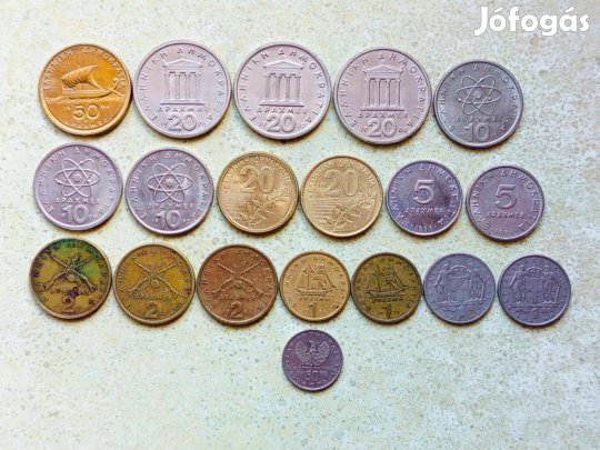 Görögország 19 db Érme 50 Lepta 1 2 5 10 20 50 Drachma 1966-1998