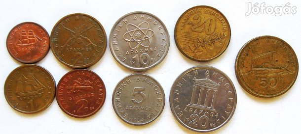 Görögoszág Drachma 9 db fémpénz érme csomag