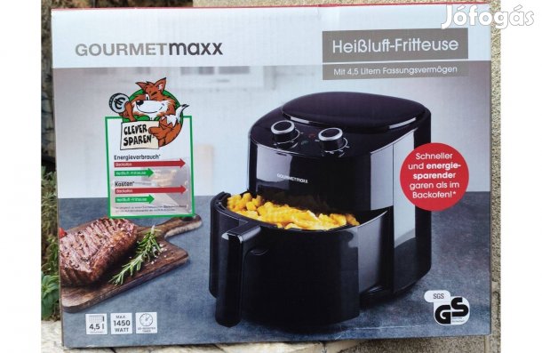 Gourmetmaxx Air Fryer fritőz, 4,5L, 1450W, bontatlan új, garancia