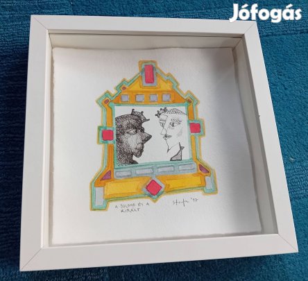 Grafika: A bolond és a király - elegáns fehér IKEA keretben, hibátlan