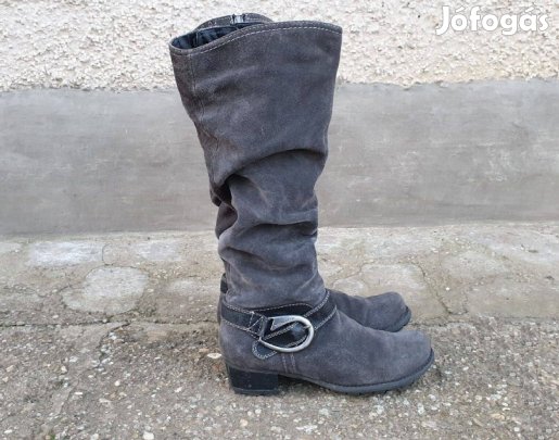 Grafitszürke Tamaris női msz bélelt velúr bőrcsizma 39-es lábra