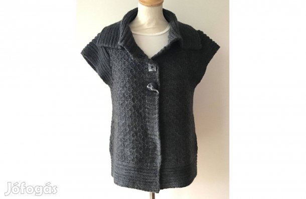Grafitszürke, olasz, kötött, meleg női Mellény (gyapjú keverék). L