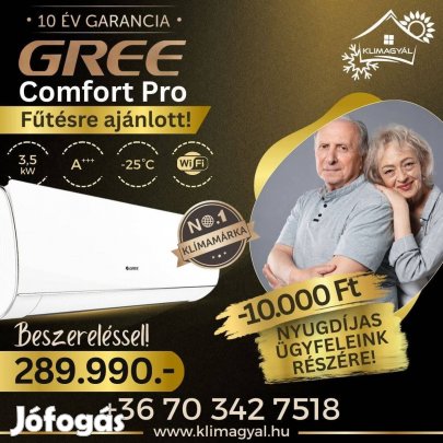 Gree Comfort Pro 3,5kW Csepptálca Karterfűtés Beszereléssel!