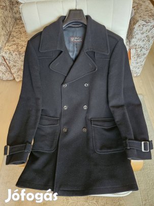 Griff gyapjú és kasmír, fekete, 52es (L-es), elegáns férfi szövetkabát