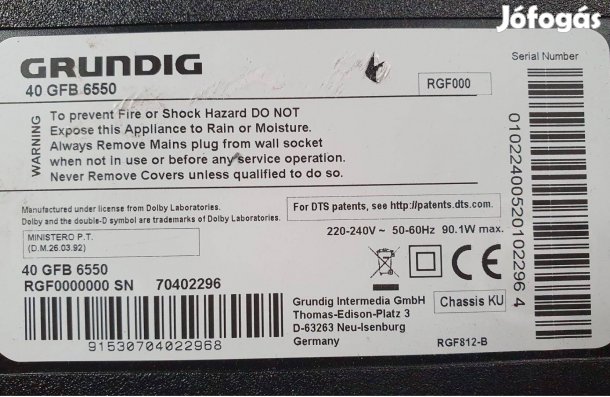 Grundig 40GFB6550 LED tv panelek alkatrésznek eladó