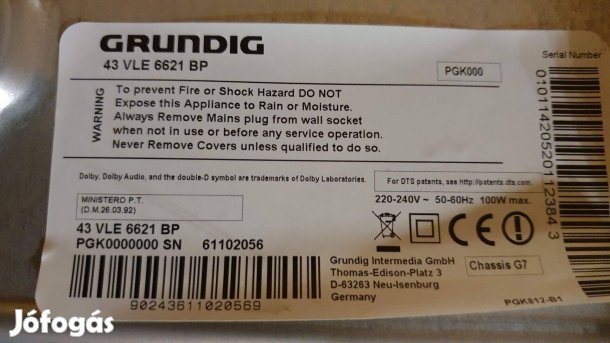 Grundig 43VLE6621BP LED tv panelek alkatrésznek 6870C-0532A