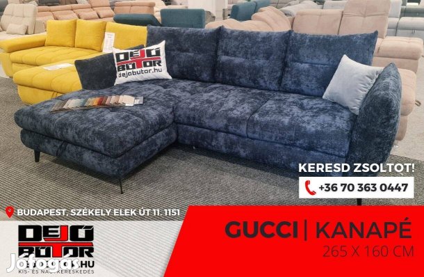 Gucci rugós kanapé ülőgarnitúra 265x160 cm ágyazható sarok kék
