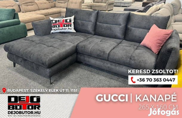 Gucci sarok kanapé ülőgarnitúra rugós 265x160 cm fekete ágyazható