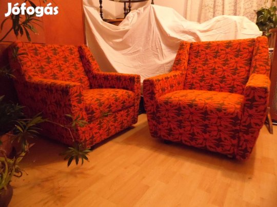 Gurulós Retro Fotelek narancssárga - fekete szövethuzattal kárpitozva,