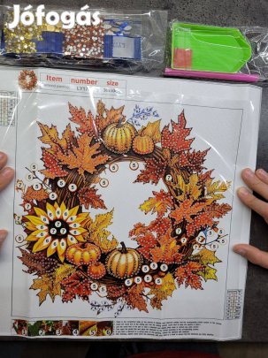 Gyémántszemes kirakó őszi halloween koszorú, gyémántfestés tök kép