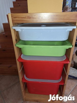 Gyerek játéktároló szekrény 4 dobozzal tölgy IKEA