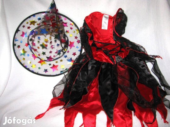 Gyerek jelmez 8-9 év Boszorka Varázsló csipkés szárny színes kalap