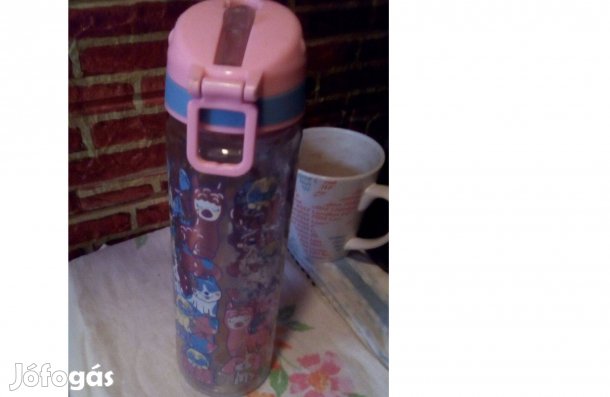 Gyerek kulacs, műanyag, rózsaszin mintás, Új állapot, kihasználatlan