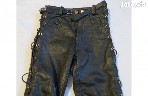 Gyerek motoros fűzős bőrnadrág szegecses övvel