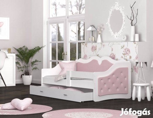 Gyerekágy ágyneműtartóval és leesésgátlóval - kárpitos Lili 80x160