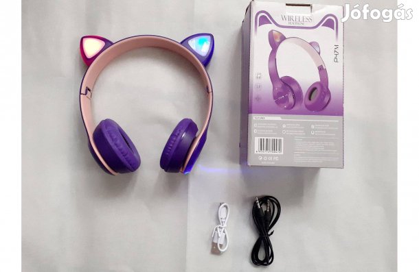 Gyermek cicafüles bluetoothos fejhallgató