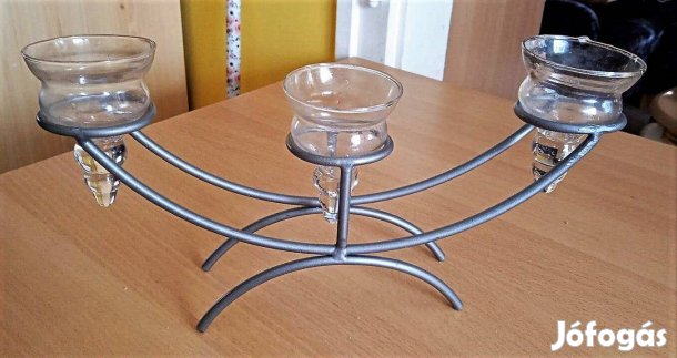 Gyertya/mécsestartó, modern, elegáns, üveg és fém