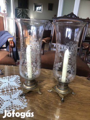 Gyertya tartó üveg réz talp