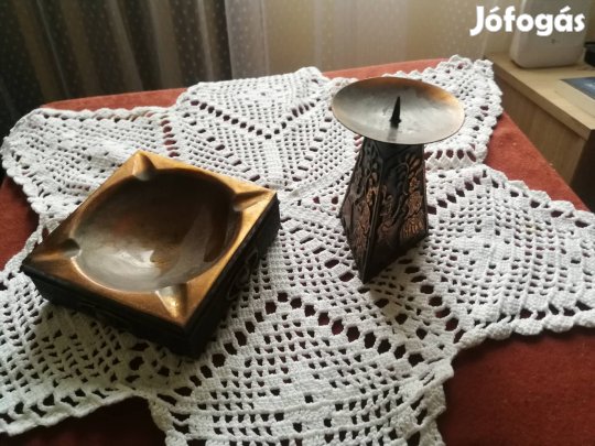 Gyertyatartó és hamutartó vörösrézből 