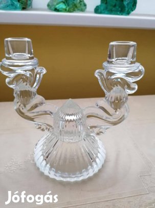 Gyertyatartó üveg, kétágú 1960-as évekből
