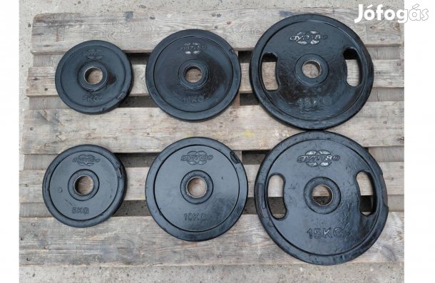 Gym80 sérült gumírozású súlyzó tárcsa, súlytárcsa 51 mm