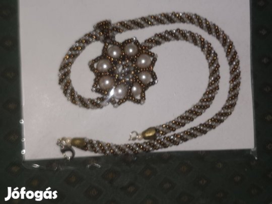 Gyöngy nyakék, medállal, nyaklánc, 45 cm, új