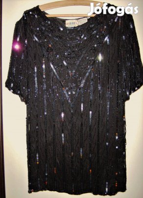 Gyöngyös-flitteres hosszabb fazonú gyönyörű alkalmi blúz, 42-es