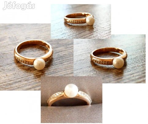 Gyöngyös gyémánt gyűrű 0,112 CT és D6 fehér gyöngy