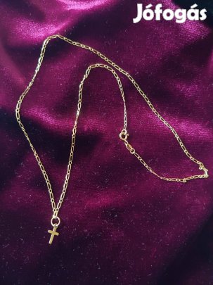 Gyönyörű 14K Arany Nyaklánc Kereszt Medállal 45 cm