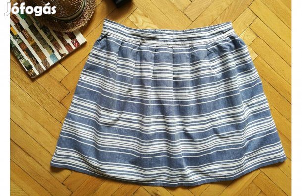 Gyönyörű, csíkos, Marks&Spencer Indigo, gumis derekú pamut szoknya M