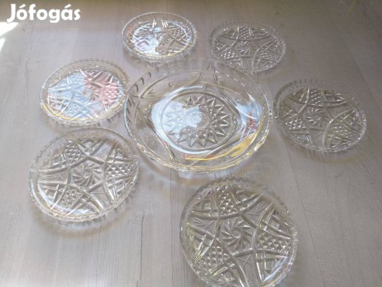 Gyönyörű, metszett üveg süteményes készlet - kínáló