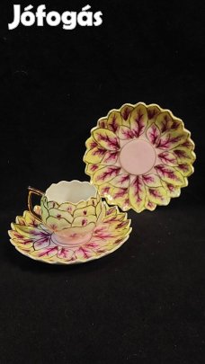 Gyönyörű antik, festett porcelán csésze és alj