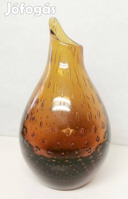 Gyönyörű borostyánsárga, körte alakú váza rendezett légbuborékokkal