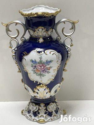 Gyönyörű kobaltkék Hollóházi barokk váza / 35,5 cm /