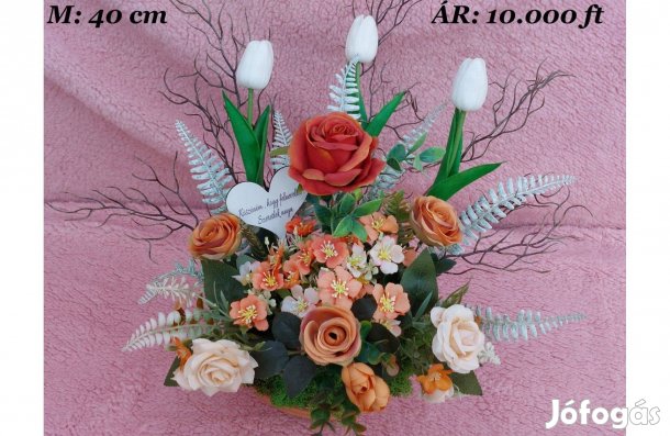 Gyönyörű páfrányleveles-tulipános-rózsás anyák napi ajándék