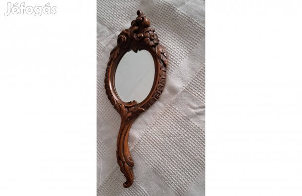 Gyönyörű régi barokk, kézzel faragott kézi tükör, fózolt tükörrel