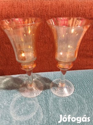Gyönyörű sárga talpas kecses üvegpohár párban 2 db