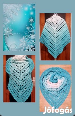 Gyönyörű türkiz színű, egyedi, kézzel horgolt vállkendő. 