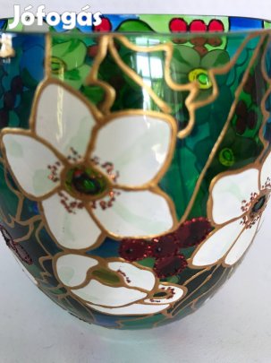 Gyönyörű üvegfestett díszpohár eladó