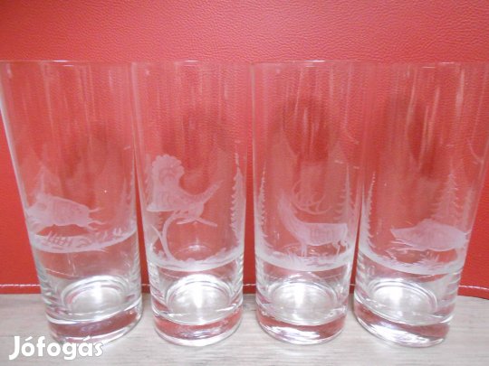 Gyönyörű vad mintás üveg pohár szett (erdészeknek,vadászoknak)