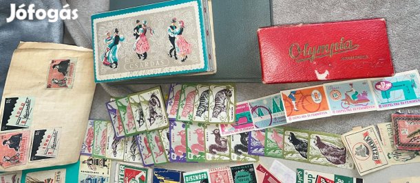 Gyufásdoboz cimke gyűjtemény. Sok száz. + gyufásdoboz + 1 bélyegalbum