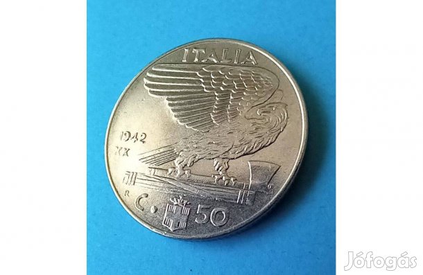 Gyűjtőknek szép 1942-es Olaszország 50 Centesimi pénzérme eladó